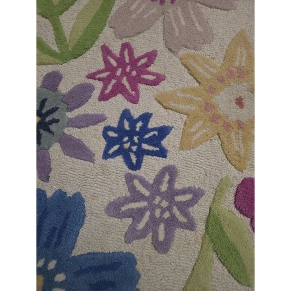 Pottery Barn Kids 100% Wool NAOMI FLORAL ROUND RUG 5 FT Round FAIR TRADE- READ - Picture 7 of 16